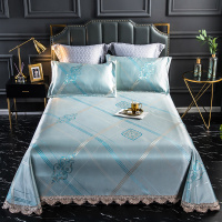 提花600D冰丝席三件套床单花边式1.8米床凉枕空调软席可水洗可折叠席1.5m夏天席子套件床上用品
