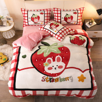 秋冬升级加厚时尚大版定位法莱绒四件套 法兰绒被套床单双人1.5米1.8米床上用品套件珊瑚绒绗缝工艺