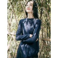 布符原创慵懒风复古时尚针织套头毛衣修身长袖钩花毛线上衣毛衣