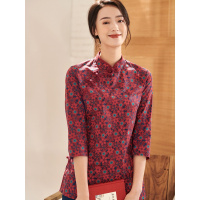 布符春新款中式中长款原创印花日常民国复古改良旗袍唐装上衣