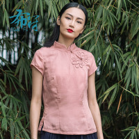 布符原创设计中式修身复古盘扣短袖唐装改良收腰款旗袍上衣女装