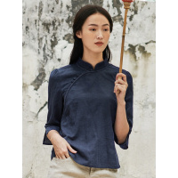 布符夏新款七分袖短款印花中式民国复古日常改良宽松唐装上衣