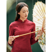 布符春新款立领绣花中长款日常镂空优雅气质修身改良复古旗袍