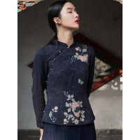 布符秋冬新款中国风改良旗袍上衣中式复古长袖原创短款唐装女