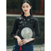 布符秋冬新款中式复古改良唐装女短款民国风长袖修身旗袍上衣