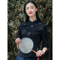 布符秋装新款民国刺绣改良盘扣唐装上衣短款日常传统中式女装