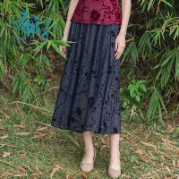 布符原创新款复古裙子休闲修身半身长裙松紧腰印花半身裙女