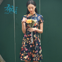 布符夏新款改良版连衣裙中国风民国复古修身高腰显瘦短袖旗袍