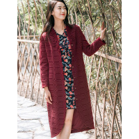 布符秋冬新款中长款手工毛线钩花外套女修身收腰复古长袖大衣