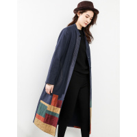 布符秋装新款中长款过膝宽松气质时尚休闲百搭拼接风衣外套女