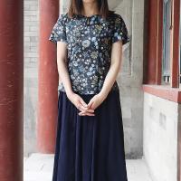 布符原创夏季新款复古中国风上衣修身显瘦印花改良短袖T恤女
