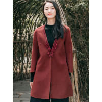 布符原创毛线钩花双面呢外套中长款复古长袖毛呢大衣毛呢外套女