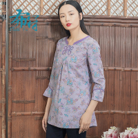 布符女装春夏新款原创长袖复古港味印花T恤女士宽松文艺上衣
