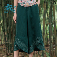 布符新款复古温柔风宽松垂感阔腿裤女镂空刺绣松紧腰休闲裤