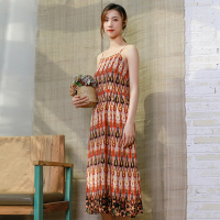 布符夏季新款女夏连衣裙碎花仙女裙高腰复古气质短袖裙子女