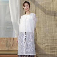 布符夏新款开衫外套女复古宽松文艺腰带外搭中长款仙女罩衫