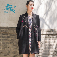 布符新款原创气质文艺中式刺绣羊毛中长款毛呢大衣复古毛呢外套女