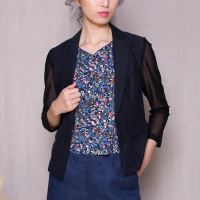 布符春夏新款原创拼接日常休闲时尚复古搭配修身气质收腰西服