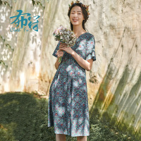 布符2020春夏原创新款复古流行时尚温柔设计蝴蝶结 V领女款连衣裙