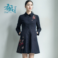 布符秋冬新款原创文艺牛仔刺绣外套女舒适厚棉服复古长袖外套