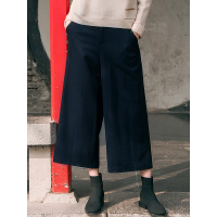 布符秋冬新款复古休闲女式八分裤保暖宽松显瘦松紧毛呢阔腿裤