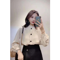 简洛卡2020春季圆领柔光缎女士衬衫-J20200003