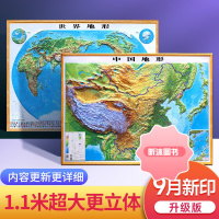 立体地图中国和世界3d凹凸墙贴地形图2023新版 约1.1x0.8米 浮雕初中生学地理模型