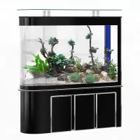 简约底滤屏风鱼缸客厅生态免换水玄关隔断水族箱中大型家用落地热弯玻璃鱼缸