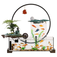 创意鱼缸流水摆件桌面家用水族箱家居客厅办公室装饰品免换水鱼缸