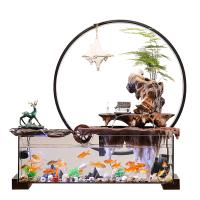 创意免换水生态玻璃鱼缸造景假山流水摆件循环水客厅办公室装饰品