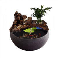 圆形鱼缸过滤器循环流水创意摆件客厅桌面古法造景陶瓷小型金鱼缸