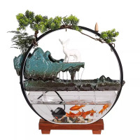 中式陶瓷假山流水鱼缸创意喷泉招财加湿器客厅桌面装饰