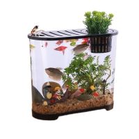塑料桌面鱼缸透明生态高清鱼缸带盖创意造景小型客厅金鱼缸
