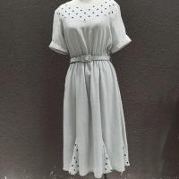 5号 INPOSE线下同款波点拼接淡绿色雪纺连衣裙