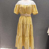 14号 INPOSE线下同款黄色蕾丝拼接短袖学生风长裙