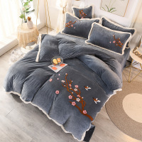 宝宝绒毛巾绣四件套冬季加厚保暖珊瑚绒法莱绒双面床上用品