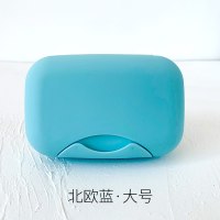 创意旅行手工皂盒防水肥皂盒带盖便携密封锁扣香皂盒香罩盒不漏水|乳白色北欧蓝·大号