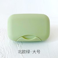 创意旅行手工皂盒防水肥皂盒带盖便携密封锁扣香皂盒香罩盒不漏水|米白色北欧绿·大号
