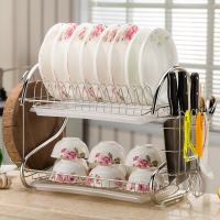 双层碗架厨房置物架碗碟沥水架碗筷收纳盒晾放碗架收纳架|[主架+刀架筷子筒+砧板架]
