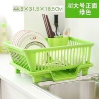 厨房碗筷收纳盒带盖沥水碗碟架特大号装放盘子餐具置物箱碗柜塑料|超大号绿色碗架