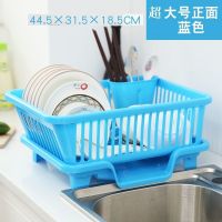厨房碗筷收纳盒带盖沥水碗碟架特大号装放盘子餐具置物箱碗柜塑料|超大号蓝色碗架