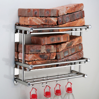 毛巾架免打孔不锈钢收纳架双层浴巾架厕所卫生间置物架壁挂件卫浴