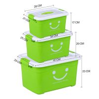 收纳箱塑料特大号装衣服被子加厚整理箱车载书籍家用储物箱收纳盒|绿色笑脸[高品质] 90L4个滑轮长58宽42高34厘米