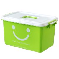 特大号收纳箱塑料衣服整理箱加厚大号收纳盒有盖衣物储物箱子|嫩绿色笑脸 50L4个滑轮长47宽34高27厘米