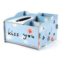 老夫子桌面抽纸盒纸巾盒多功能纸化妆品客厅收纳盒|蓝色雪莲花