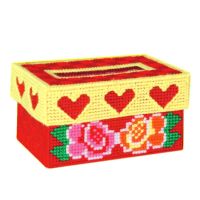 立体绣十字绣纸抽盒客厅新款三心蝴蝶款毛线绣自己绣纸巾盒抽纸盒|【自己绣】粗毛线三心小牡丹