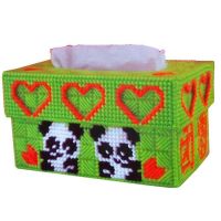 立体绣十字绣纸抽盒客厅新款三心蝴蝶款毛线绣自己绣纸巾盒抽纸盒|【自己绣】粗毛线三心小款小熊猫