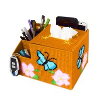 立体十字绣抽纸盒客厅收纳盒纸巾盒毛线手工绣储物合|橙色