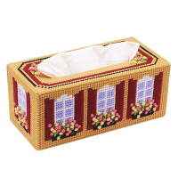 手工艺立体绣5d毛线十字绣新款客厅纸巾盒抽纸盒收纳盒非钻石图画|窗台小花抽纸盒24*12*8厘米 图片色