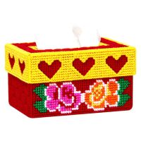 十字绣抽纸盒自己绣三心花款家车用毛线手工绣立体绣纸抽盒纸巾盒|三心月季-大红